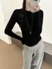 Suéter de tricô de lã de cor pura estilo coreano com franjas, gola redonda, manga longa para mulheres, 26 outono novo, camisa básica para o trabalho para mulheres