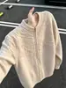 Jaqueta Cardigan Retrô Masculina Tendência com Padrão Jacquard, Zíper, Gola Alta, Suéter de Tricô com Caimento Solto, Top Casual Masculino