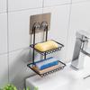 Shuangqing soporte para jabón doble capa sin perforaciones para el hogar baño hierro negro jabonera montada en la pared jabonera escurridora 3335