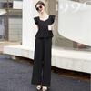 Conjunto Combinando Estilo Chanel para Mulheres 2026 Verão Novo Emagrecedor Juvenil de Luxo Calça Wide Leg Conjunto de Duas Peças