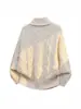 Suéter de punto trenzado estilo americano con cuello solapa, corte holgado y casual, perfecto para otoño e invierno, nuevo top de color liso