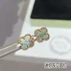 Pendientes de Trébol de Cuatro Hojas V Oro Versión de Alta Gama de Van Gogh con Ágata Roja, Recubiertos Gruesamente con Oro Rosa de 18K, Pendientes de Ágata Negra que Conservan el Color