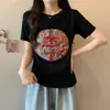 Verano 2024 Nuevo chica regordeta talla grande Guofeng Industria Pesada Bordado Camiseta de Manga Corta Mujer Adelgazante Sencillo Personalizado Top