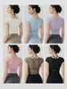 Camiseta Deportiva de Manga Corta para Mujer para Yoga con Almohadilla en el Pecho y Sin Necesidad de Usar Ropa Interior, Top Transpirable Corto Ajustado para Pilates y Fitness