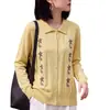 Cárdigan de punto bordado de principios de otoño con cuello camisero para mujer, top fino azul de nuevo estilo, suéter para superponer, juvenil y casual
