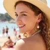 Pendientes de Verano Dopamina Estilo Vacaciones Oceánicas Transfronterizas Europeas y Americanas con Forma Irregular de Estrella de Mar, Concha y Grava de Colores