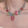 Collar de Perlas Rosa con Fresas Personalizado Retro Diseño de Nicho Elegante con Estilo Exquisito Versátil Collar de Moda