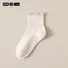 Calcetines de algodón finos de verano para mujer con bordes de volantes, calcetines blancos de encaje hasta la pantorrilla, calcetines sin costuras de primavera-verano para maternidad