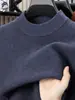 Suéter Grueso de Mezcla de Lana con Cuello Alto Medio para Hombre, Otoño e Invierno, Jersey Holgado, Ropa Interior Térmica de Punto