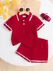 Conjunto de Polo Jacquard de Manga Corta + Shorts Sencillo y Elegante 2025 Transfronterizo para Bebés Niños, Ropa Casual de Verano para Fiesta