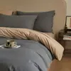 Juego de ropa de cama de cuatro piezas de algodón cepillado de color sólido estilo minimalista, funda de edredón de algodón puro, sábana, juego de ropa de cama de tres piezas para dormitorio