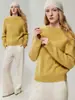 Caxemira 100% pura, coleção outono 2026, novo suéter casual feminino de gola redonda com tricô de fio colorido