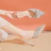 Zapatillas de Verano de Malla con Infrarrojos para Mujer, Estilo Socialité Francés, Perla Baotou, Sandalias de Un Pedal con Lazo y Tacón Alto