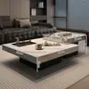Mesa de Centro Minimalista de Pedra Estilo Italiano, Móveis Modernos de Luxo Leve para Sala de Estar, Combinação Quadrada de Pequeno Apartamento de Alto Padrão Sofá Lawrence