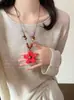 Collar de Flor Dopamina de Primavera para Mujer, Nuevo Estilo Étnico Chino Diseño Tejido Collar Largo con Colgante Accesorio