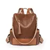 Mochila com Franjas Feminina 2025 Nova Moda Retro Antifurto Mochila Grande Capacidade Couro Macio Mochila de Viagem para Meninas