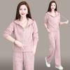 Traje de principios de otoño para mujer de alta gama holgado 2025 moderno ancho para esposa que reduce la edad sudadera pantalones de pierna ancha para madre conjunto de dos piezas