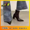 Botines de Tobillo Elegantes de Tacón Medio Grueso con Punta Fina, Estilo Nuevo Otoño/Invierno 2026, con Cremallera Trasera, Botas de Tacón Alto Delgadas Versátiles para Mujer