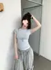Estilo Menina Quente de Verão Simples Básico Gola Redonda Slim Fit Manga Curta Camisa Leve Top de Algodão