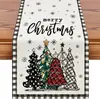 Camino de Mesa Navideño Cruzado Muñeco de Nieve Navideño Árbol de Navidad Galletas Personitas Decoración de Mesa de Comedor Camino de Mesa de Lino