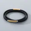 Moda Europea y Americana Transfronteriza Acero Inoxidable Nicho para Hombre Pulsera de Cuero Trenzado Envuelto en Cuerda de Cuero de Múltiples Capas de Dos Capas
