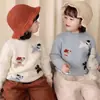 Suéter de punto 100% lana pura para niños con bordado de cachorro de caricatura, diseño unisex, de doble hebra, engrosado, jersey de manga larga