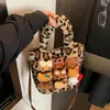 Bolso Bandolera Cruzado de Terciopelo para Muñeca Otoño e Invierno Nuevo Estampado de Leopardo Bolso Cubo Kt Gran Capacidad Bolso de Hombro para Mujer