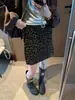 Falda Midi Cepillada Ajustada al Cuerpo Anti-Exposición Estilo Milenio Chica Picante Animal Print Leopardo Retro Moldeadora MQ1981