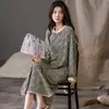 Camisola Feminina com Mangas Longas de Algodão Puro Elástico, Roupa de Casa para Mulheres, Roupa de Dormir para Gestantes, Novo Modelo 2025 para Primavera, Outono e Inverno, Espessada