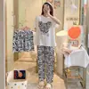 Pijama para Mulheres, Conjunto de Três Peças de Verão com Manga Curta, Estilo Fino de Verão, Roupas de Casa Doces e Fofas com Desenho Animado para Estudantes Que Podem Ser Usadas Fora