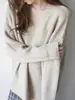 Tejido de punto con cuello en V de estilo holgado y perezoso para mujer, novedad Otoño e Invierno 2025, cálido y suave, tejido de punto ceroso interior, camiseta básica