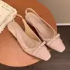 Primer Encuentro Estilo Hada Tacones Altos Sandalias Plateadas de Punta Cerrada para Mujer Verano 2026 Nuevo Estilo Francés Impresionantes Tacones Gruesos Sin Espalda