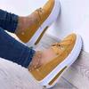 Comercio exterior transfronterizo nuevos zapatos de suela gruesa y punta redonda de una sola capa para mujer tacón de cuña mocasines de ante con lazo wish Amazon
