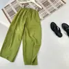 Calça Baggy de Linho Misturado Verde Matcha para Mulheres, Novo Estilo Verão 2026, Estilo Old Money, Caimento Relaxado, Cintura Elástica, Calça Casual Cropped