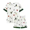 Pijama de verano elegante y sencillo para mujer, de manga corta y pantalón corto con bordes suaves en contraste, conjunto de dos piezas para estar en casa, ligero