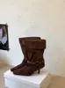 2026 Nuevas Botas de Caballero Otoño/Invierno Punta Cuadrada Botas de Moda Elegantes de Media Pantorrilla Estilo Occidental Niñas Moda Coreana Botas de Cowboy