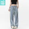 Venda direta da fábrica jeans com cintura elástica para homens e mulheres, estilo americano solto reto casual versátil calça de perna larga, em estoque para exportação transfronteiriça