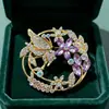 Broche Coroa de Flores Borboleta Cristal Colorida Estilo Europeu Flor de Diamante Completo Pássaro Anel Redondo Broche Decoração de Roupa de Festa