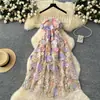 Vestido de Verano de Alta Gama para Mujer Francés Bordado de Flores Tridimensionales de Industria Pesada Cintura Entallada Vestido sin Tirantes Falda Larga