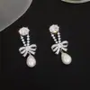 Nuevos Pendientes de Lazos Incrustados con Diamantes Estilo Francés, Exquisitos, Modernos, Elegantes, Versátiles, Lujo Ligero, Pendientes de Alta Gama