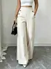 Calça Casual Unicolor de Verão 2026, Cruzada Europeia e Americana, Cintura Alta, Dupla Face, Corte Solto, Modeladora