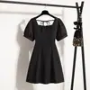 Foto Real de Ropa de Verano Tallas Grandes para Mujeres Ligeramente Gorditas, Diseño de Nicho Estilo Francés, Oculta la Barriga, Vestido de Mezclilla de Calidad para Mujeres