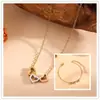 Joyería de Acero Inoxidable Galvanoplastia al Vacío Anillo Hueco Versátil Engranaje Colgante en Forma de Corazón Tricolor Collar para Clavícula para Mujeres