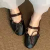 Zapatos planos de mujer Chuyuji estilo francés con lazo, zapatos Mary Jane planos plisados, zapatos de ballet de punta redonda retro con cordón y suela blanda