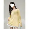 Camiseta de algodón blanca con copo de nieve, manga larga para mujer, primavera y verano, estilo casual, corte holgado, ligeramente transparente, protección solar, cobertura para aire acondicionado, top versátil