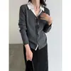 Camisa Estilo Coreano Lu Xi Cuello Falso Dos Piezas Tejido de Punto Acanalado Patchwork para Mujer 26 Otoño Versátil para el Trabajo Sweater ss1159