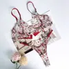 Conjunto de lingerie romântico de renda floral estilo francês personalizado para mulheres, conjunto de duas peças com sutiã de renda cílios ultra fino transparente e calcinha sexy