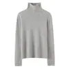 Nova camisa base de tricô 100% caxemira pura para outono e inverno para mulheres, estilo básico, bainha enrolada sem costura, gola alta empilhada