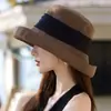 Sombrero de pescador de ala ancha estilo japonés para mujer, protección solar de verano, hace que la cara se vea más pequeña, sombrero de paja plegable, sombrero tipo cubo estilo vacación en la playa