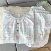 Yunduo Algodón Pijama Nuevo para Mujer Primavera y Otoño Manga Larga Dulce Dibujos Animados Cuello Redondo Jersey Estilo Delgado Se Puede Usar Fuera de Casa Conjunto de Ropa